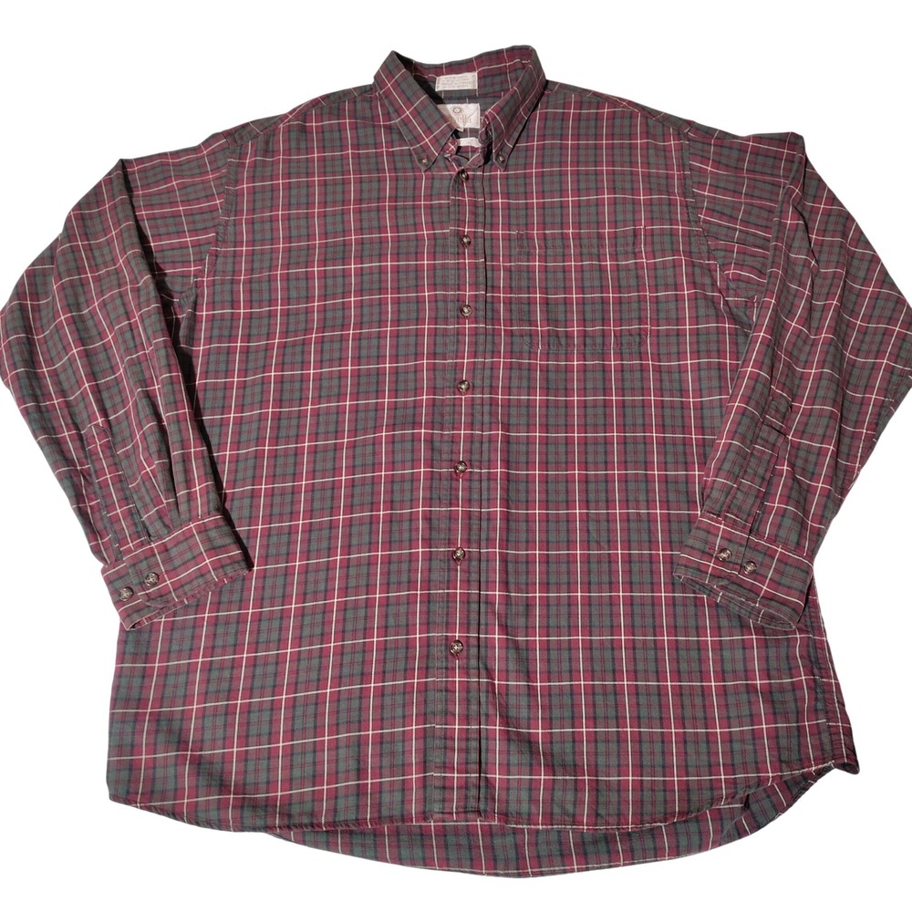 Viyella Mens XL Plaid Button Down Shirt Cotton Wool Blend Burgundy Green Canada